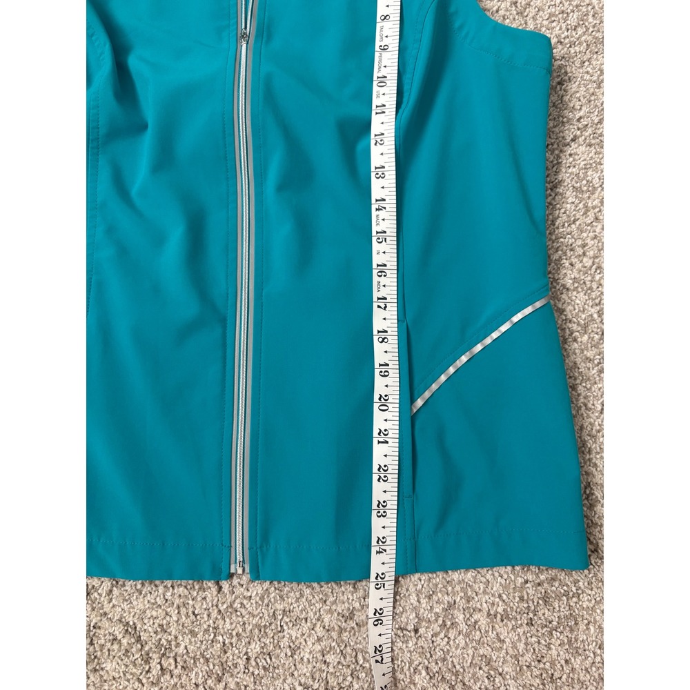 Weekends by Chicos Activewear Reflective Teal Blue Full Zip Vest Trim 1 M - Picture 7 of 7